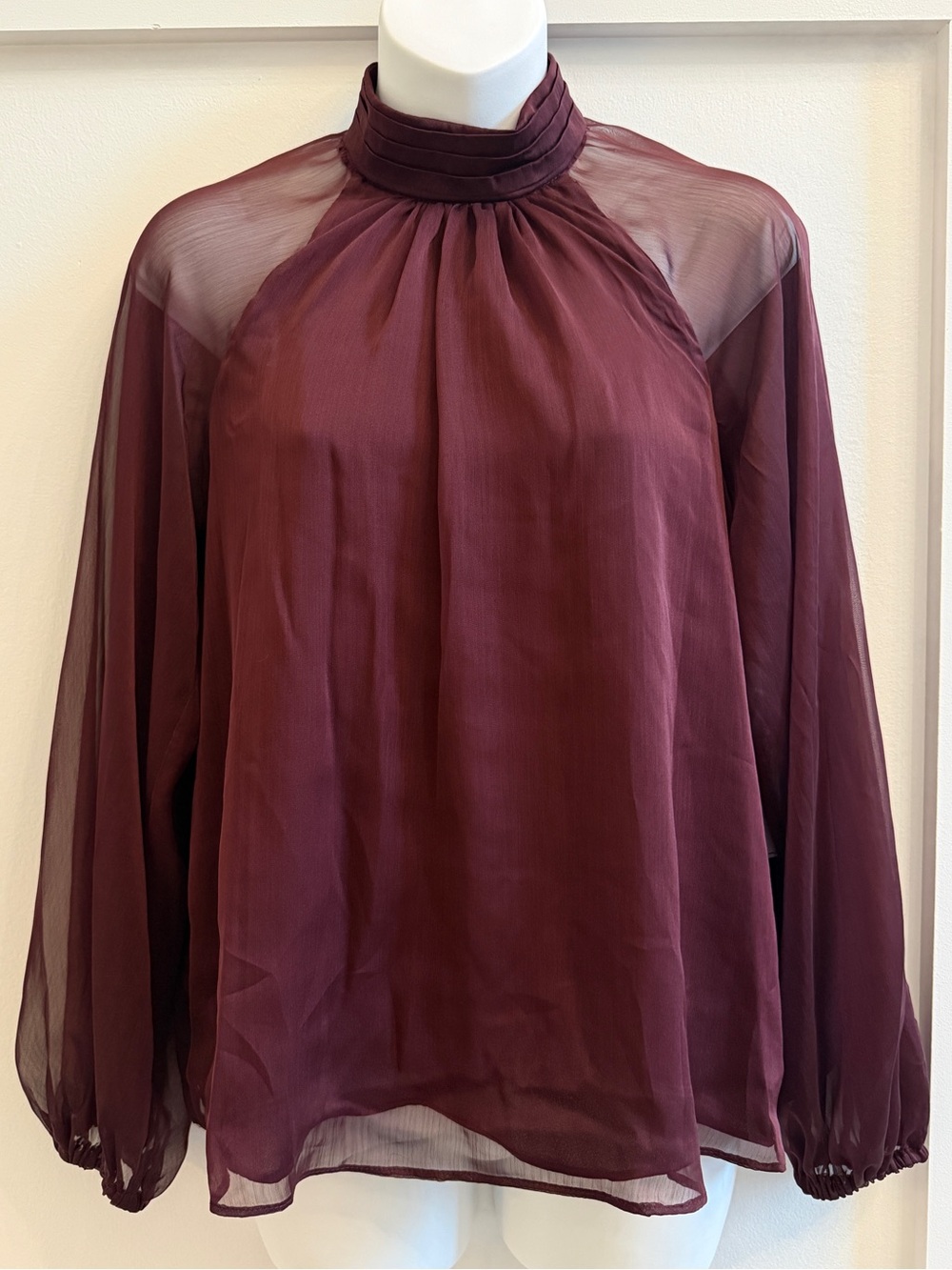 1.State Women's Mock Neck Raglan Sheer Balloon Sleeve Blouse, Small, NWT - Picture 6 of 13